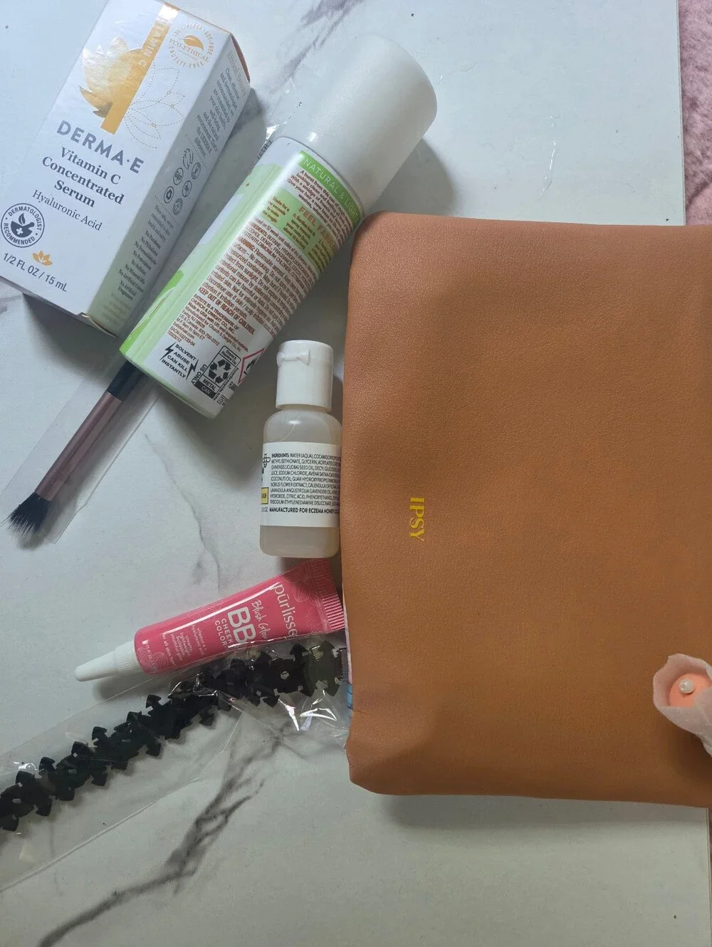Ipsy Marble Swirl Cosmetic Pouch - Pastel With Cosmetic Accessories
